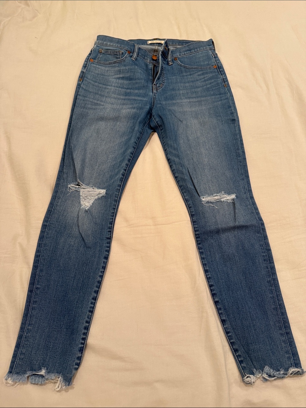 Madewell Skinny Jeans in Medium Blue with Knee Distressing